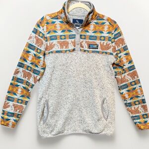 Simply Southern 1/4 Snap Pullover Sweatshirt Aztec Bear Print Gray Women’s M